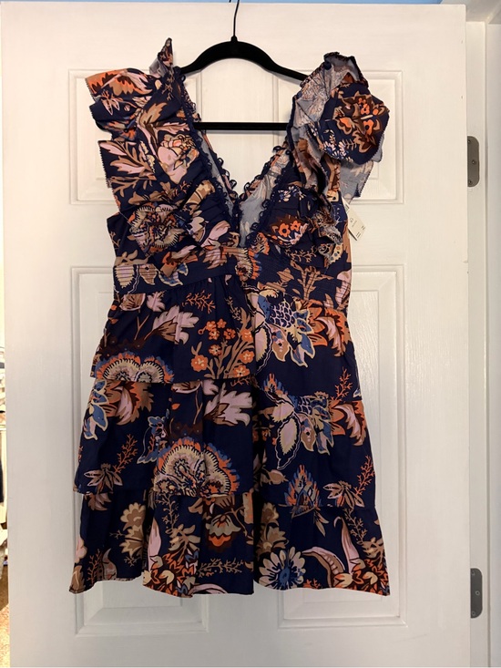 Anthropologie Dresses & Skirts - Anthropologie Navy Floral Ruffle-Trim Mini Dress